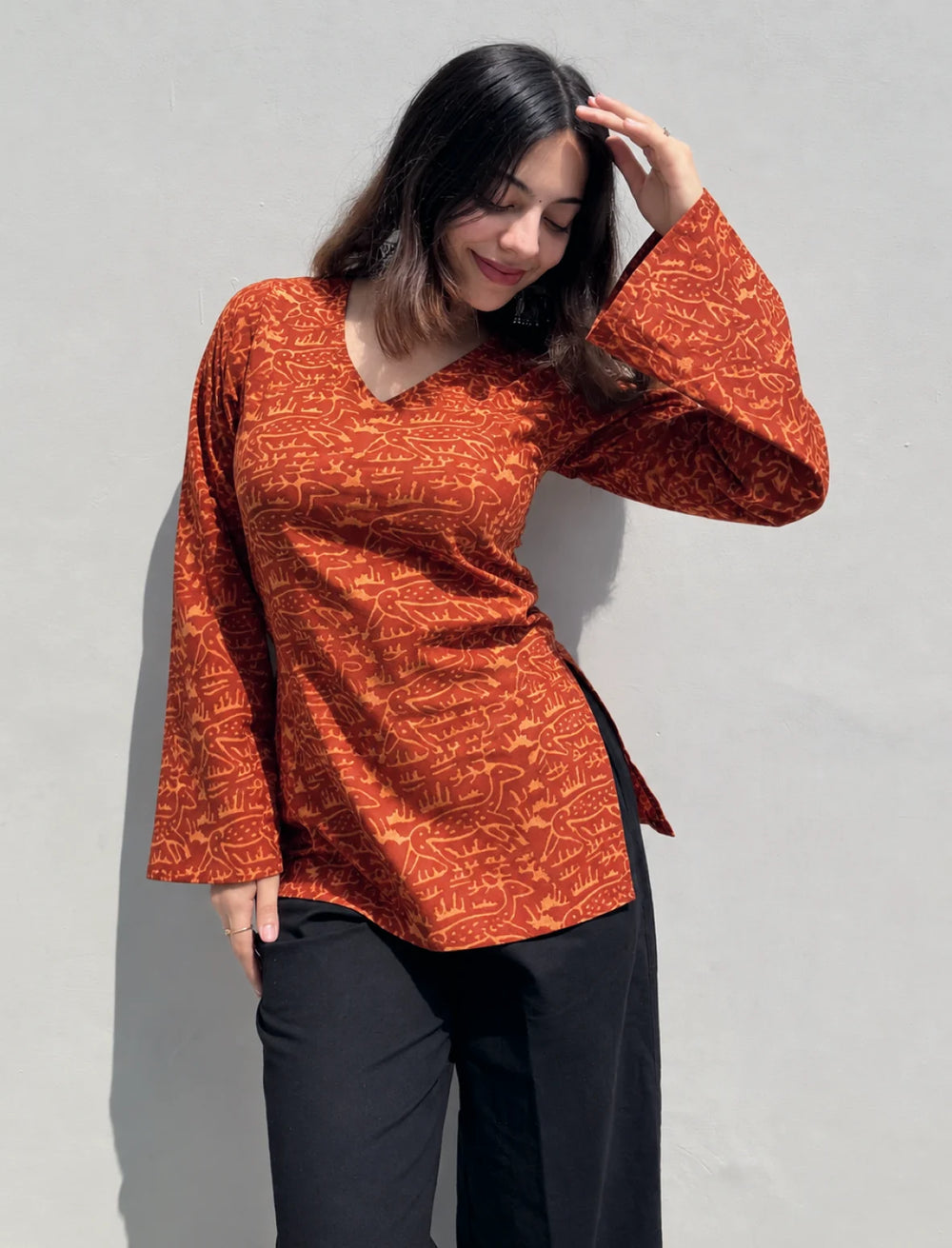 Trendy Halter Neck Bell Sleevs Kurti