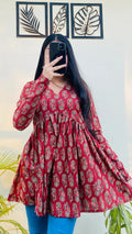 Bestselling Red Pure Cotton Peplum Kurti