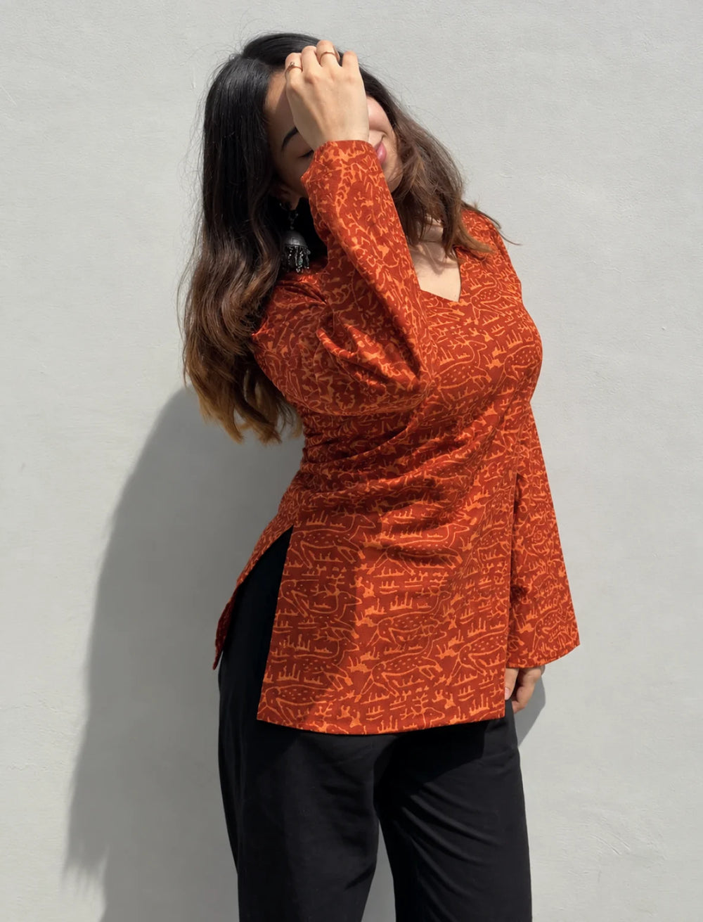 Trendy Halter Neck Bell Sleevs Kurti