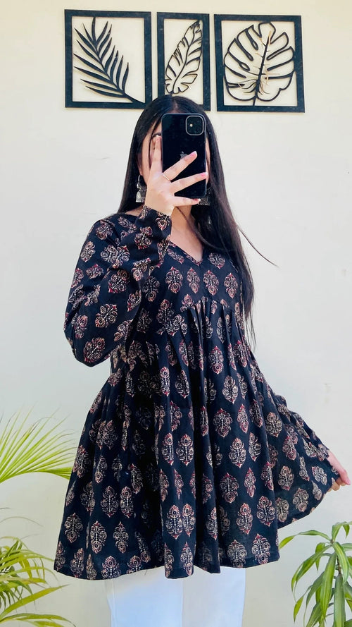 Bestselling Ajrakh Print Pure Cotton Peplum Kurti