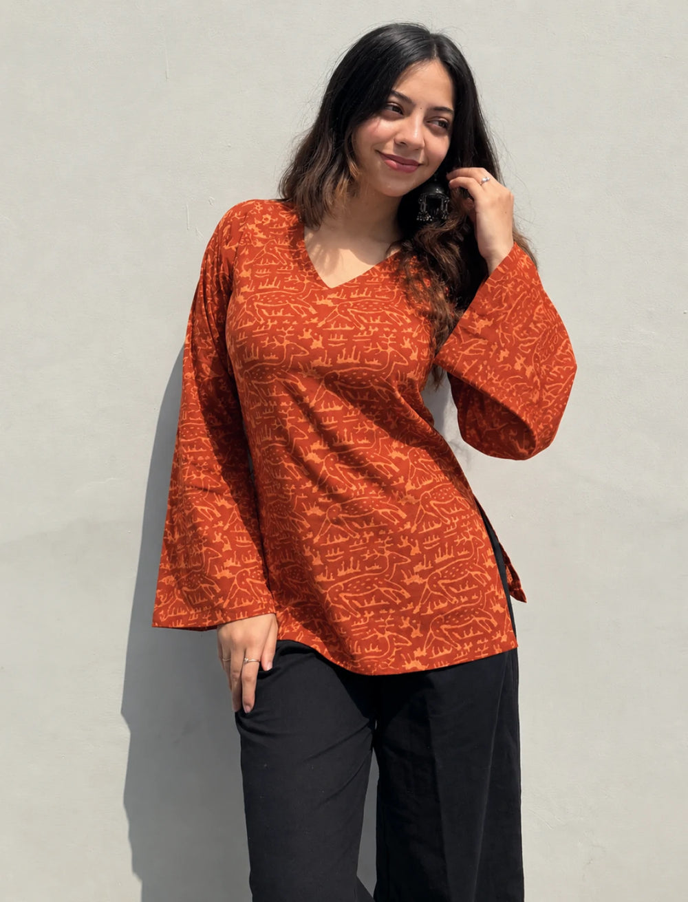 Trendy Halter Neck Bell Sleevs Kurti